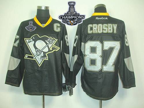 Penguins #87 Sidney Crosby Black Ice Stanley Cup Finals Champions Stitched NHL Jersey